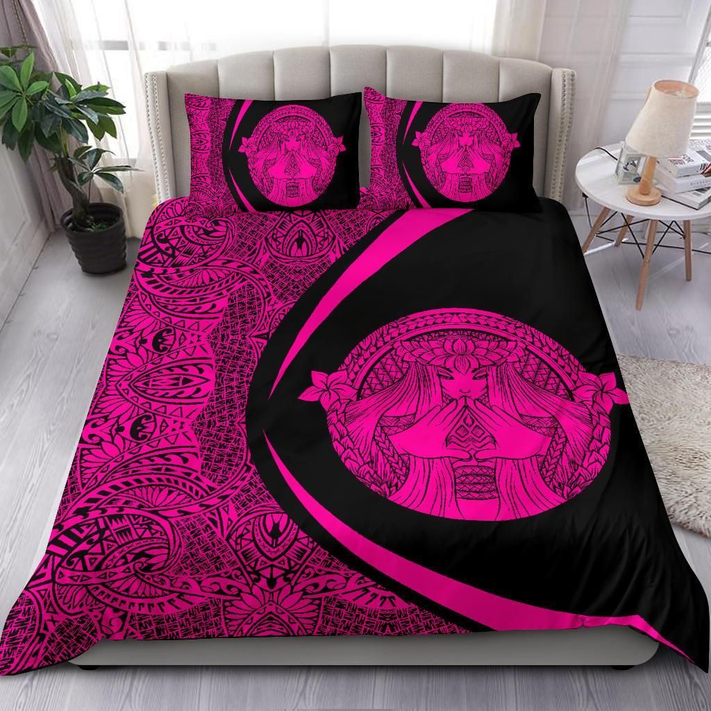 hawaiian madame pele plumeria polynesian circle style pink duvet cover bedding set 4302