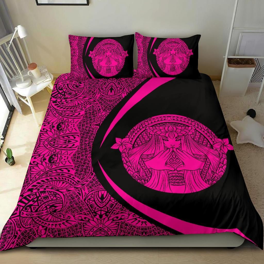 hawaiian madame pele plumeria polynesian circle style pink duvet cover bedding set 5486