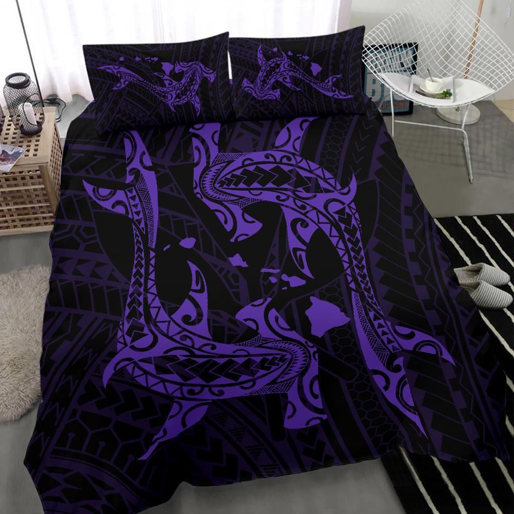 hawaiian map hamerhead shark yin yang purple duvet cover bedding set 5010