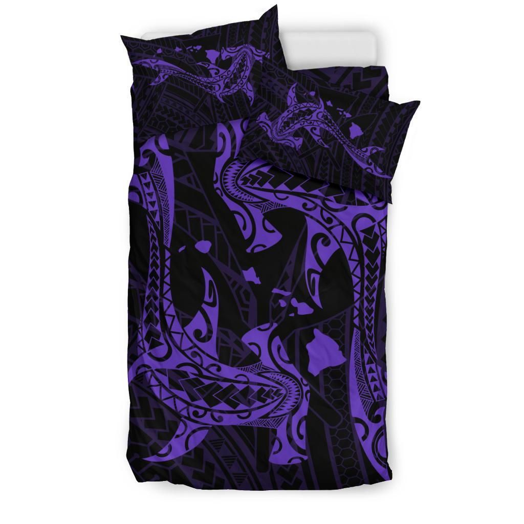 hawaiian map hamerhead shark yin yang purple duvet cover bedding set 5547