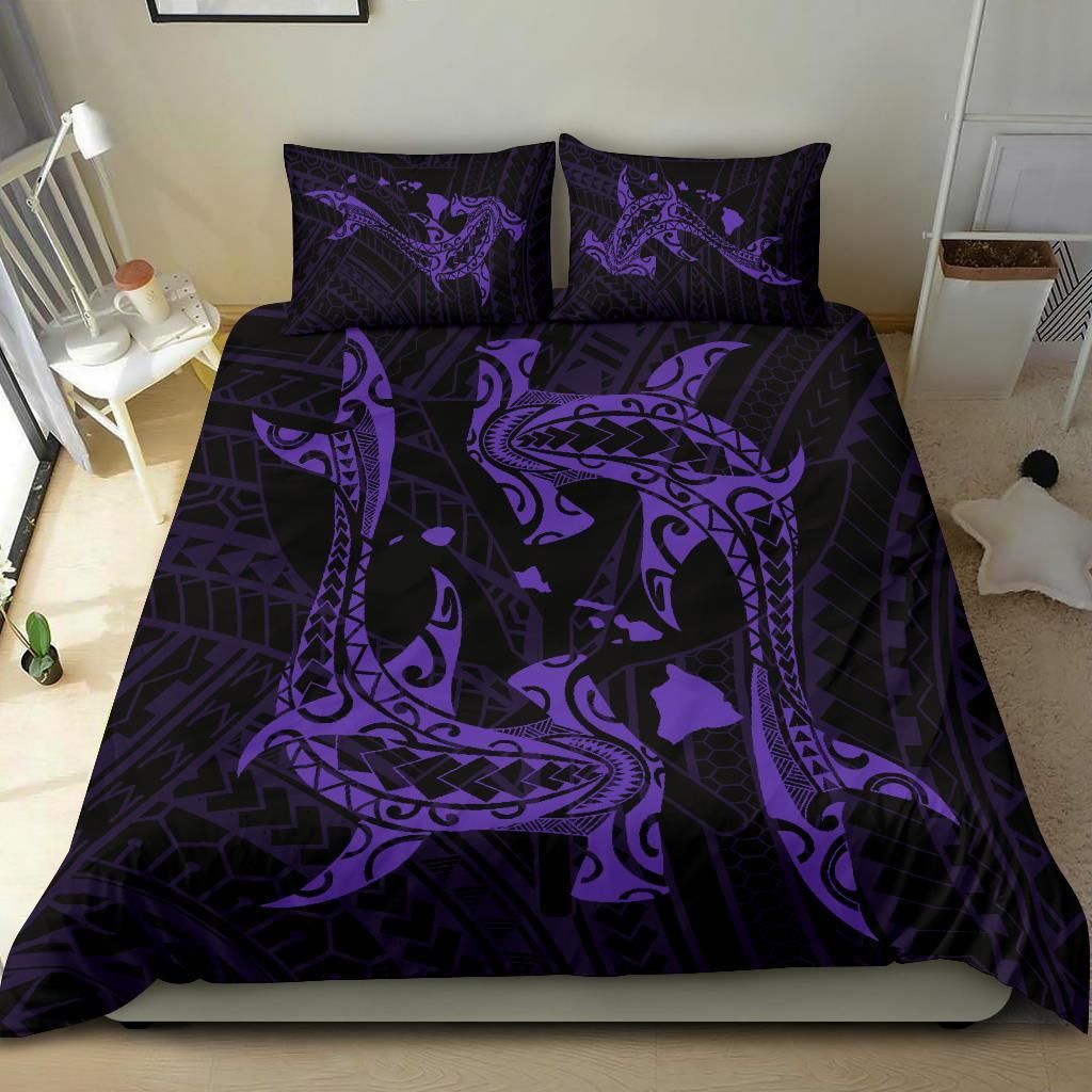 hawaiian map hamerhead shark yin yang purple duvet cover bedding set 7527