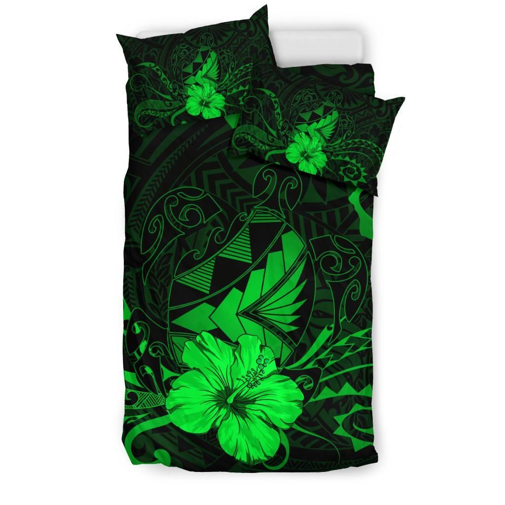 hawaiian map heart turtle tattoo hibiscus polynesian green duvet cover bedding set 2724