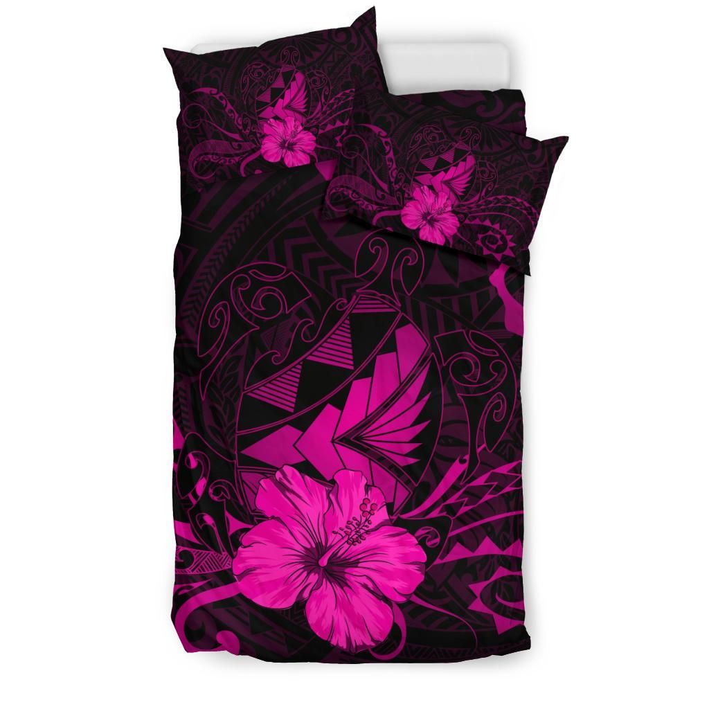 hawaiian map heart turtle tattoo hibiscus polynesian pink duvet cover bedding set 2266