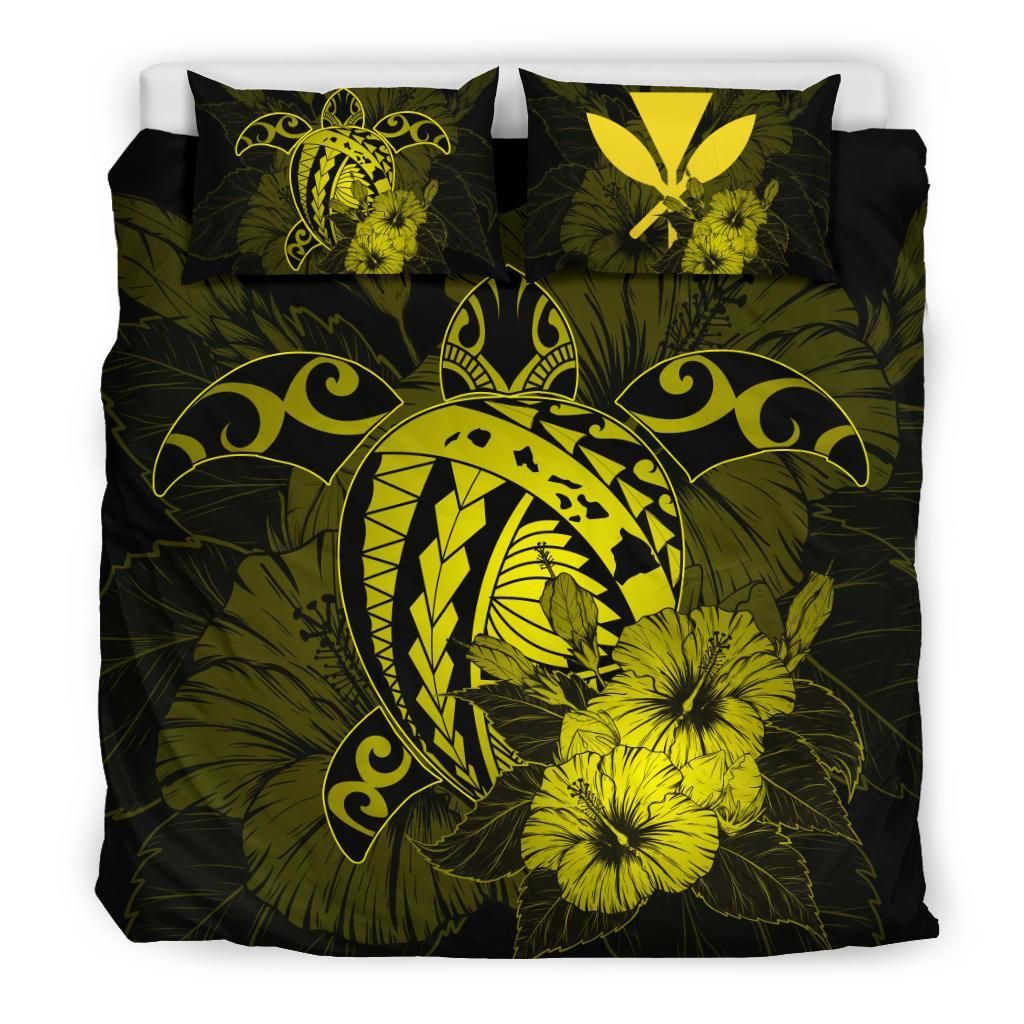 hawaiian map hibiscus kanaka polynesian harold turtle yellow duvet cover bedding set 3999