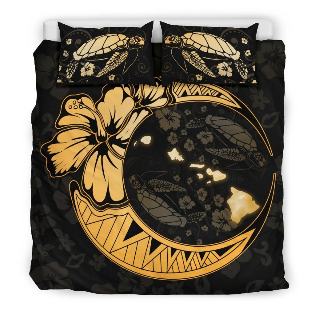 hawaiian map hibiscus turtle on the moon polynesian duvet cover bedding set 2035