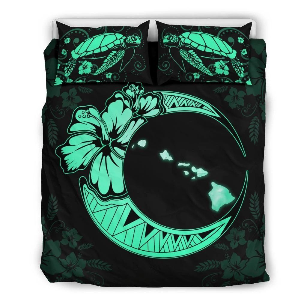 hawaiian map hibiscus turtle polynesian moon duvet cover bedding set 6122