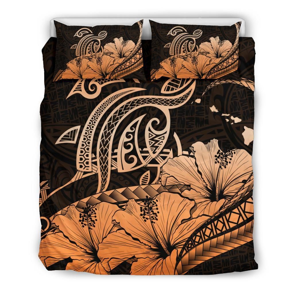 hawaiian map hibiscus turtle polynesian orange duvet cover bedding set 3849