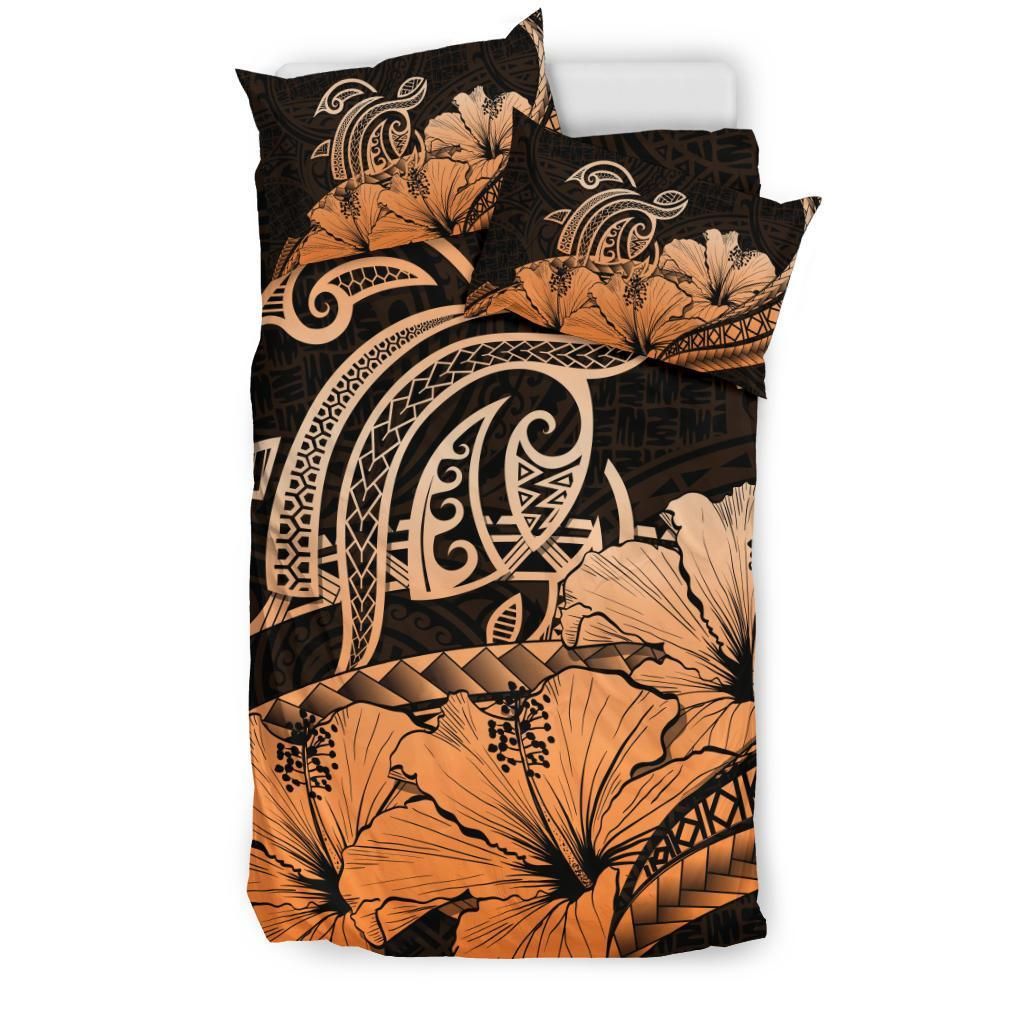 hawaiian map hibiscus turtle polynesian orange duvet cover bedding set 7631