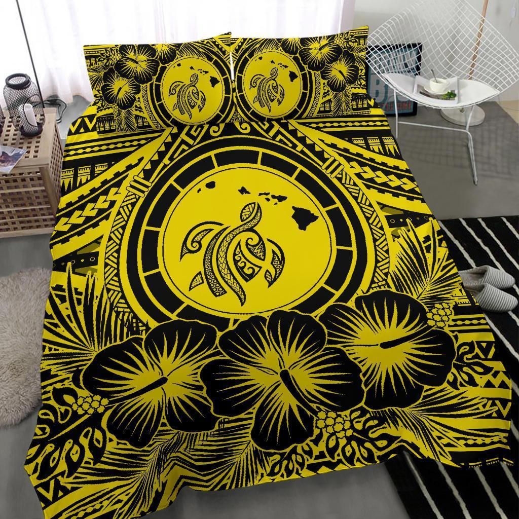 Hawaiian Map Honu Hibiscus Tropic Yellow Polynesian Duvet Cover Bedding Set hawaiian map honu hibiscus tropic yellow polynesian duvet cover bedding set 2402