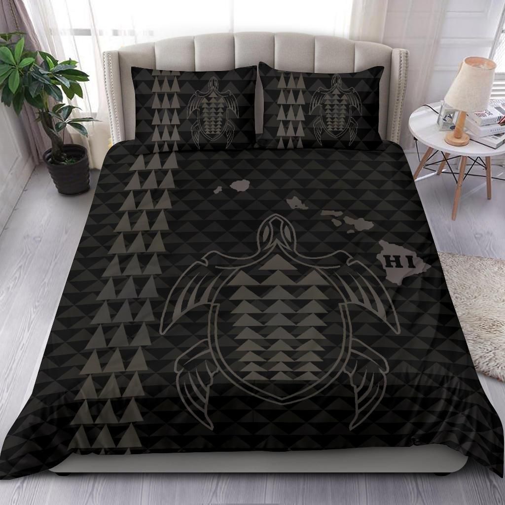 hawaiian map kakau turtle polynesian grey duvet cover bedding set 1688
