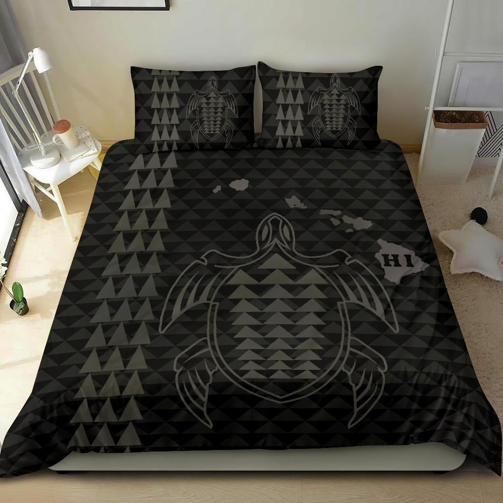 hawaiian map kakau turtle polynesian grey duvet cover bedding set 1756