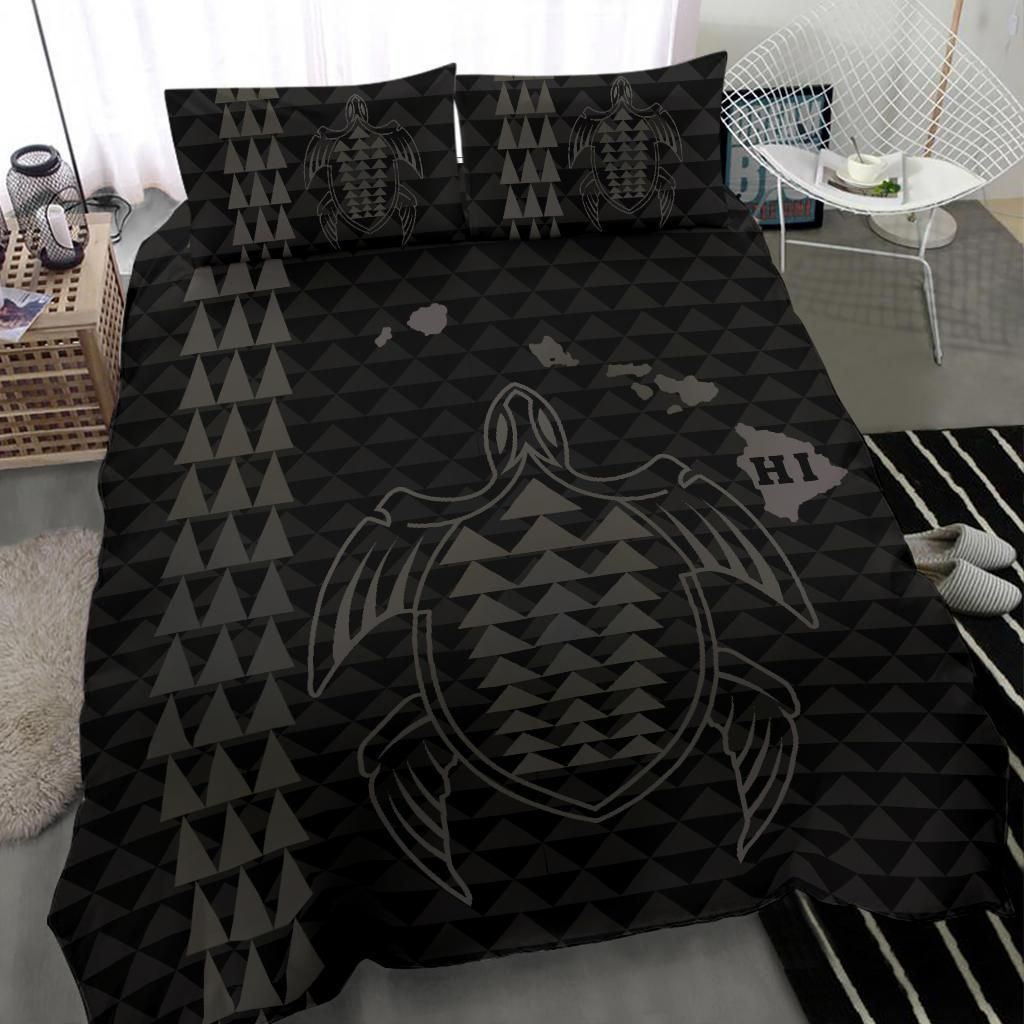 hawaiian map kakau turtle polynesian grey duvet cover bedding set 8601