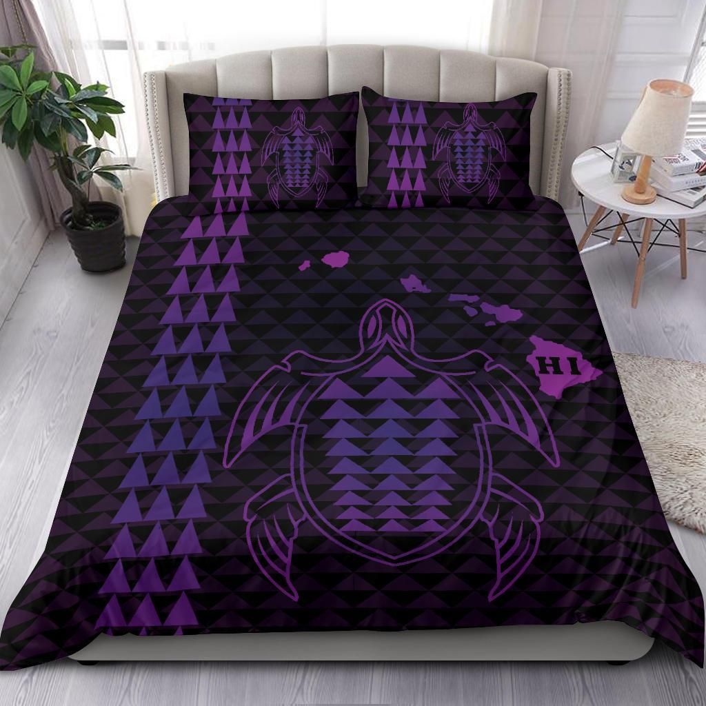 hawaiian map kakau turtle polynesian purple duvet cover bedding set 8883