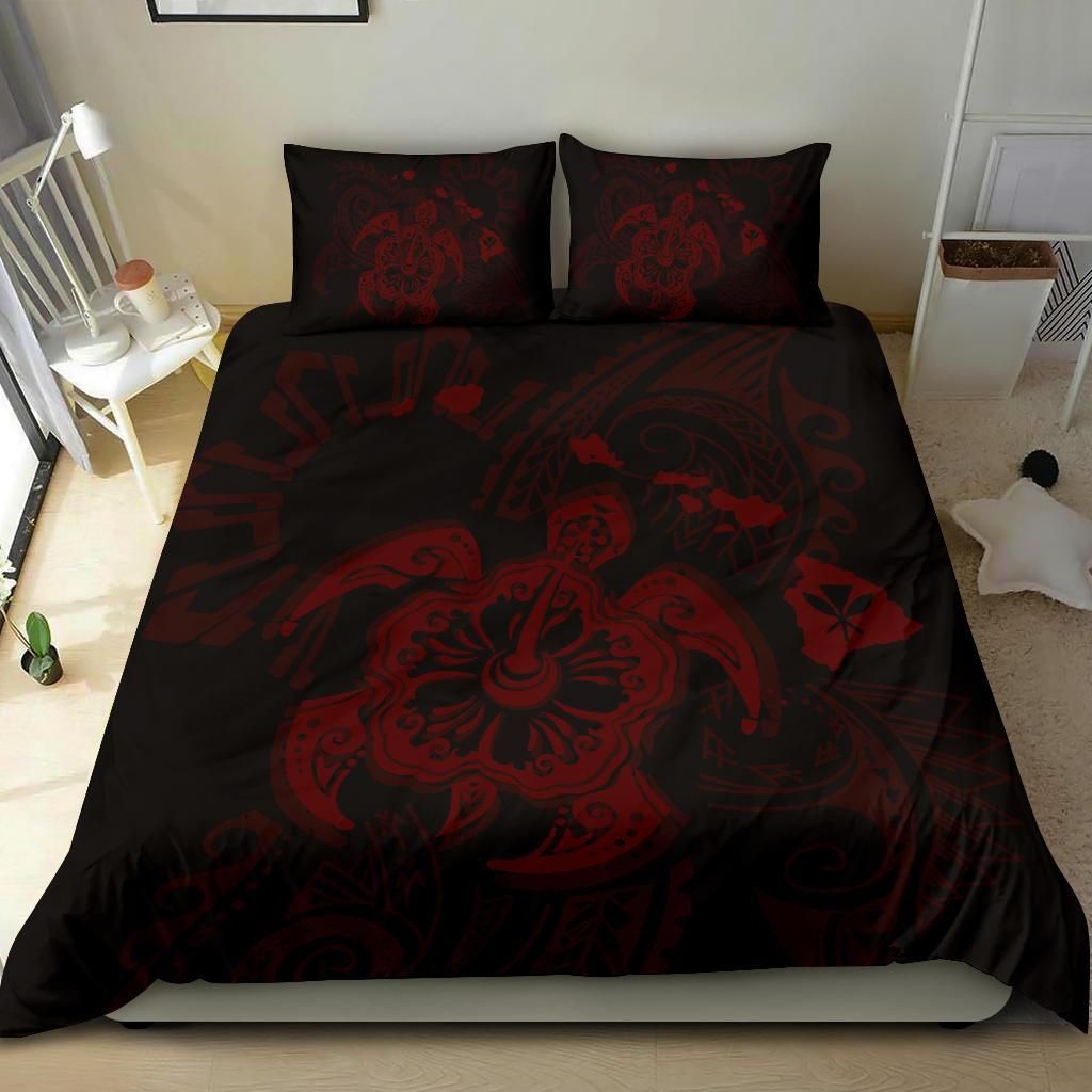 hawaiian map kanaka hibiscus turtle red duvet cover bedding set 2210