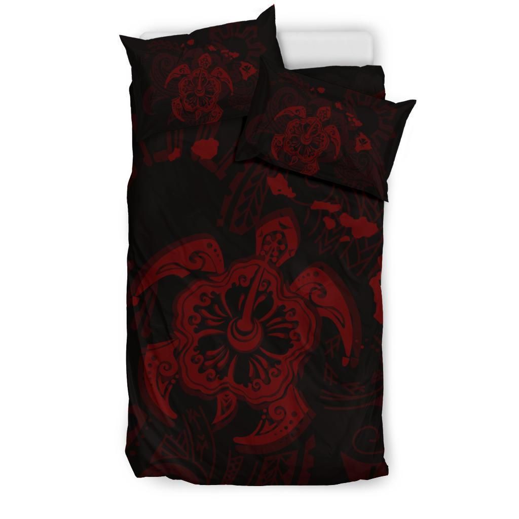 hawaiian map kanaka hibiscus turtle red duvet cover bedding set 5109