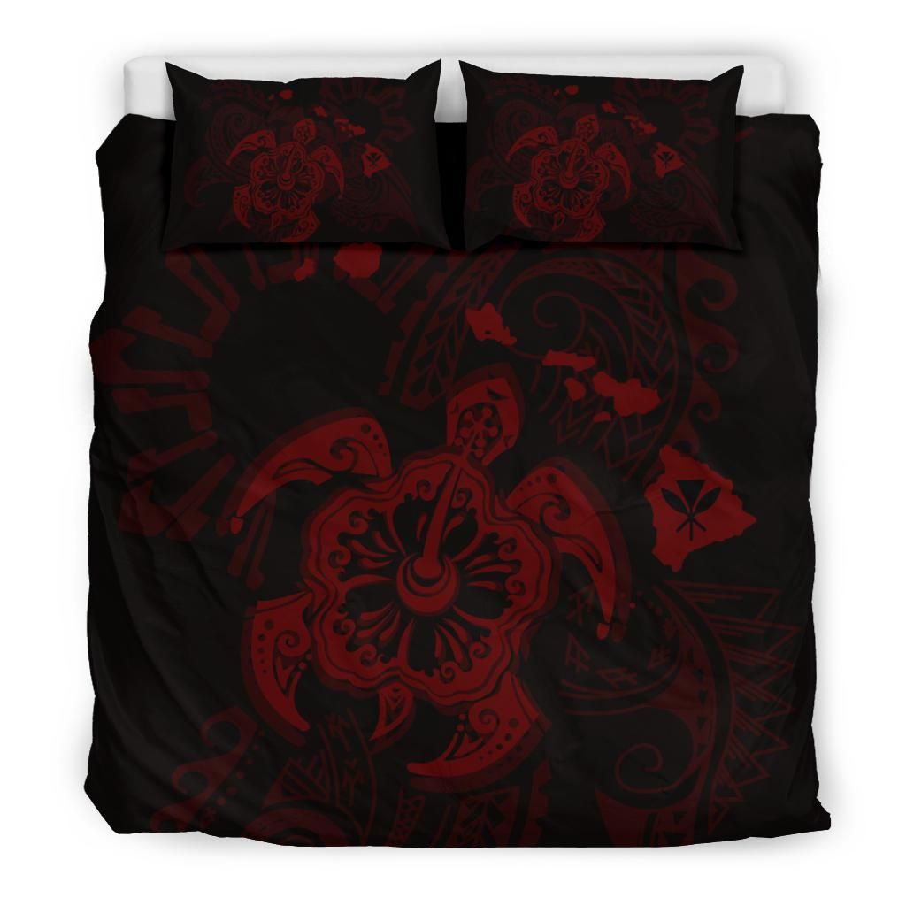 hawaiian map kanaka hibiscus turtle red duvet cover bedding set 5347