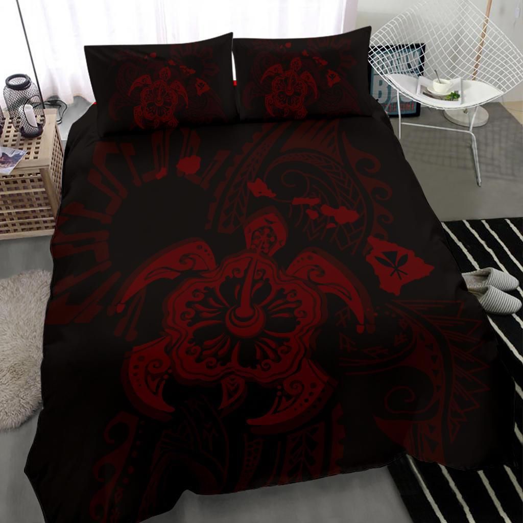 hawaiian map kanaka hibiscus turtle red duvet cover bedding set 6541