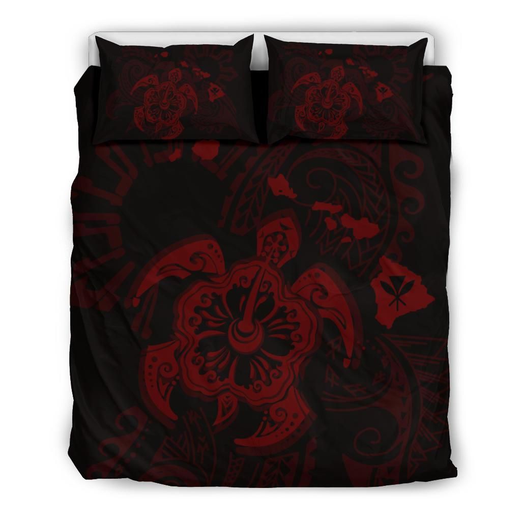 hawaiian map kanaka hibiscus turtle red duvet cover bedding set 7995