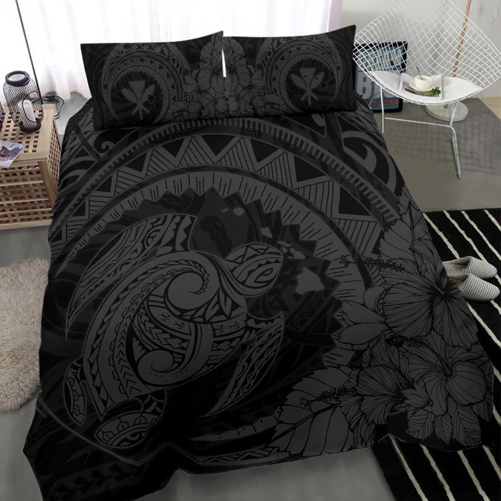 hawaiian map kanaka honu hibiscus gray globular polynesian duvet cover bedding set 1909