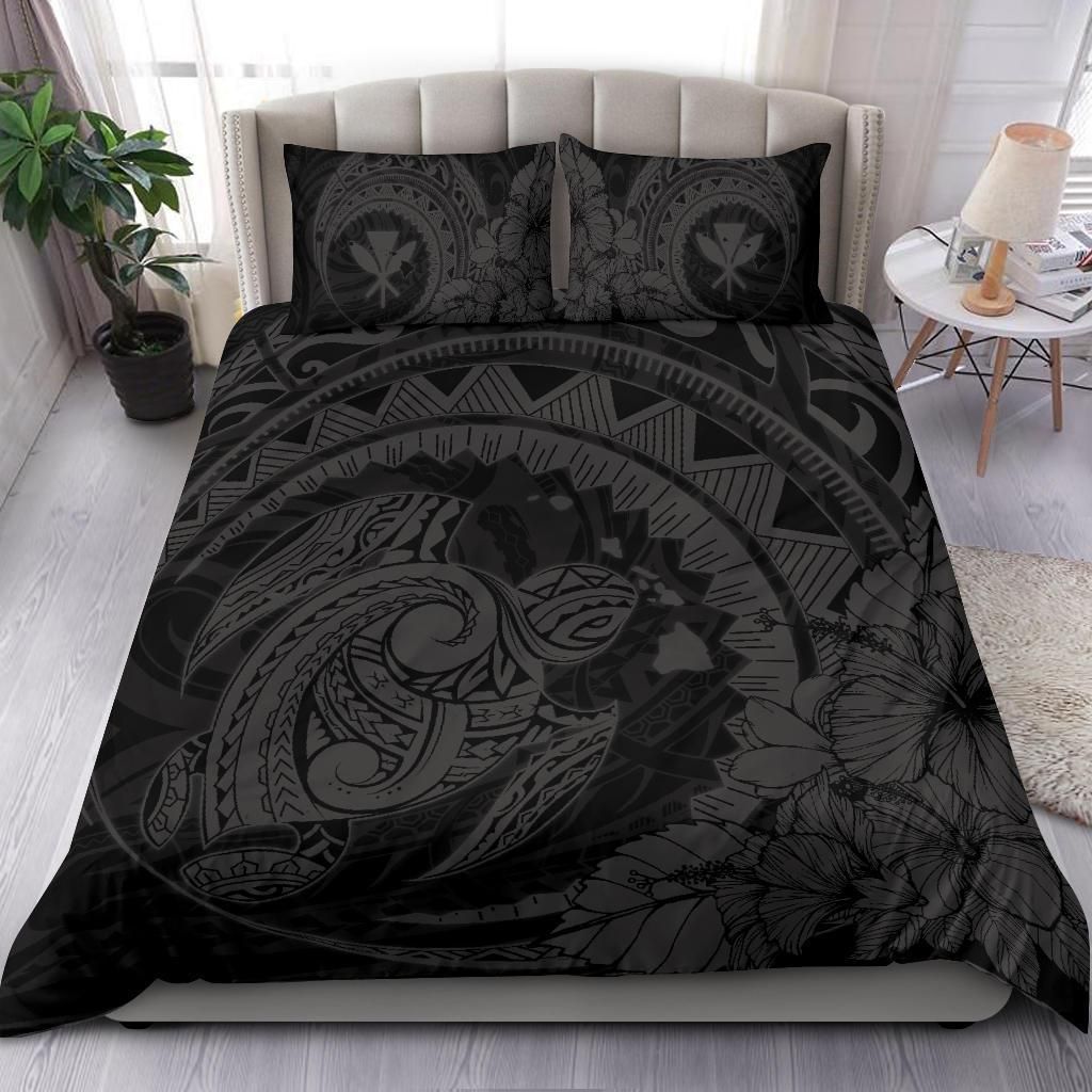 hawaiian map kanaka honu hibiscus gray globular polynesian duvet cover bedding set 3950