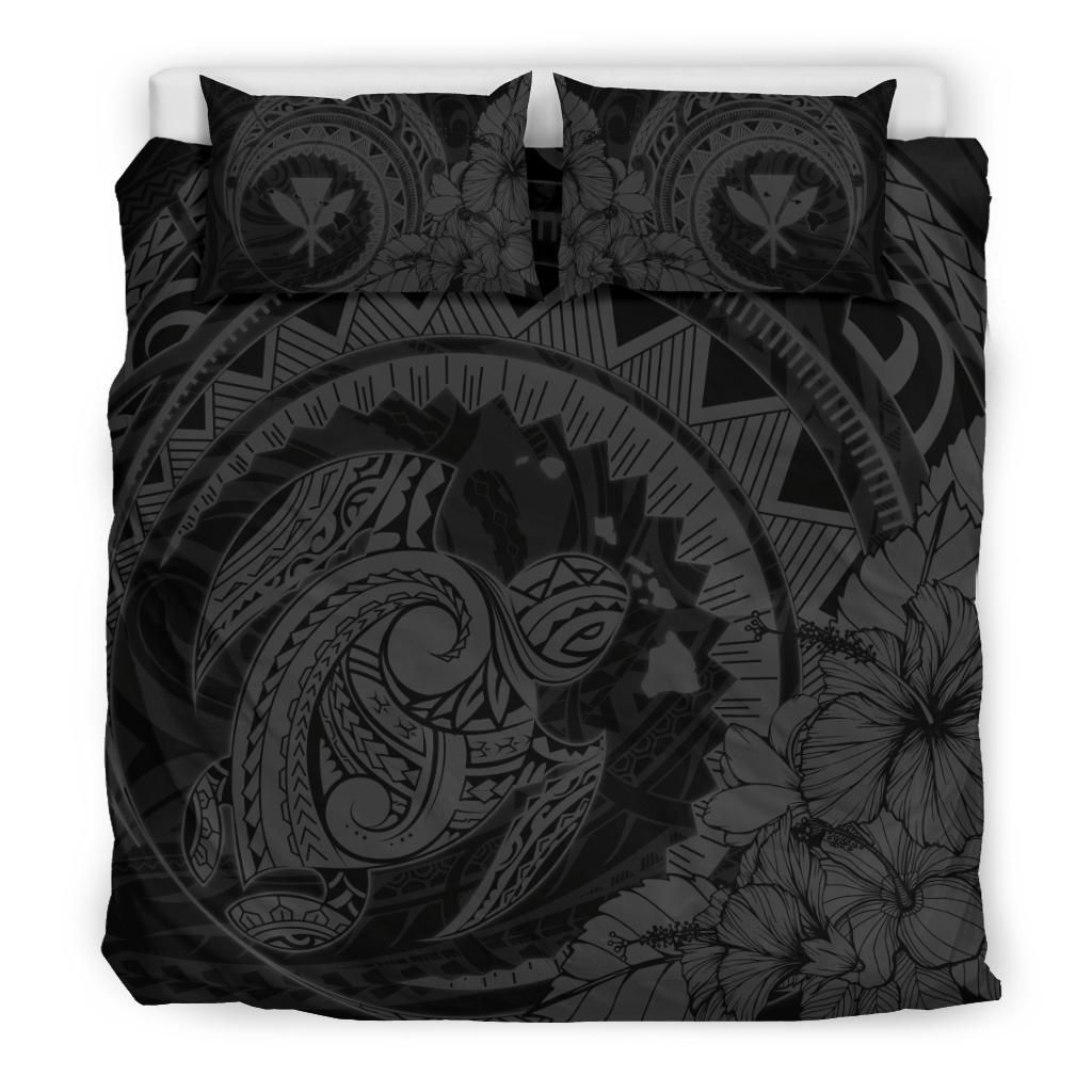 hawaiian map kanaka honu hibiscus gray globular polynesian duvet cover bedding set 5547