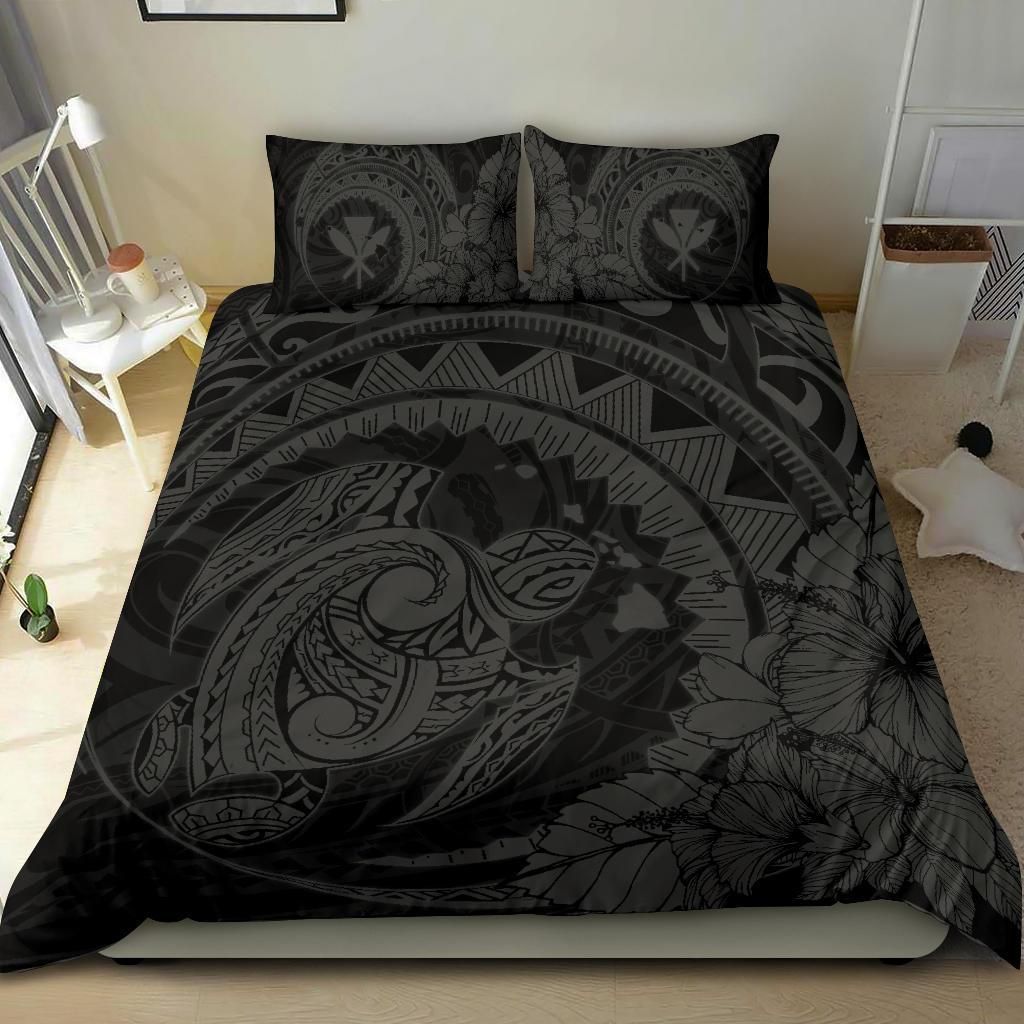 hawaiian map kanaka honu hibiscus gray globular polynesian duvet cover bedding set 7521