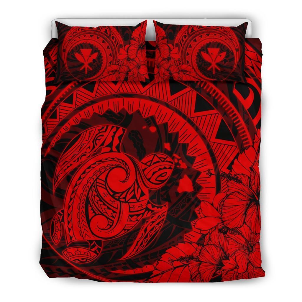 hawaiian map kanaka honu hibiscus red globular polynesian duvet cover bedding set 1723