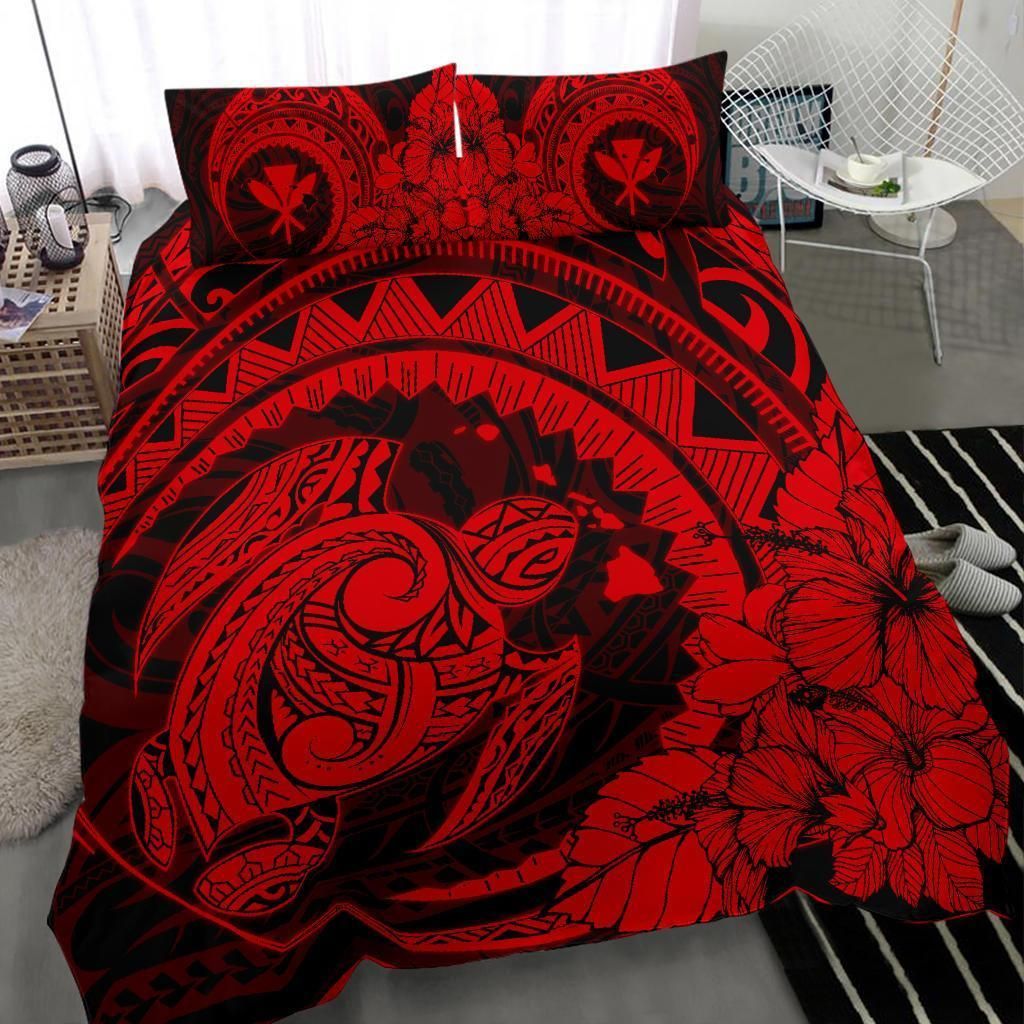 hawaiian map kanaka honu hibiscus red globular polynesian duvet cover bedding set 2089