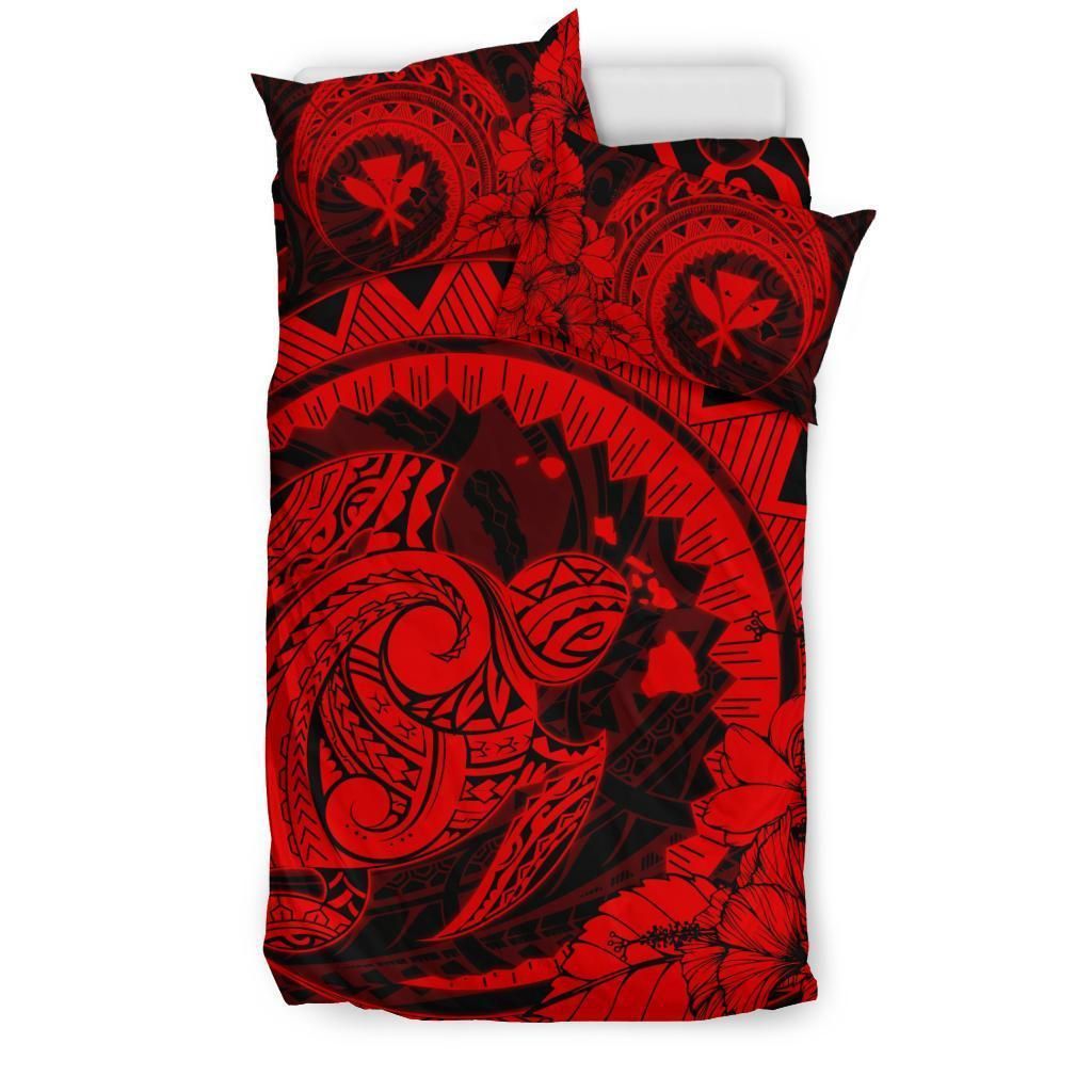 hawaiian map kanaka honu hibiscus red globular polynesian duvet cover bedding set 4514