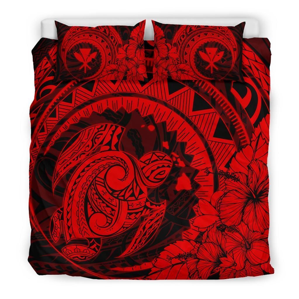 hawaiian map kanaka honu hibiscus red globular polynesian duvet cover bedding set 5099