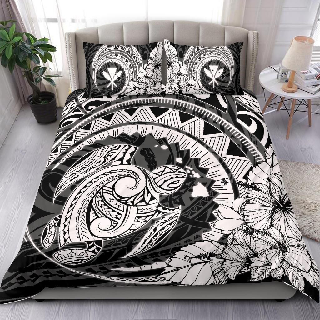 hawaiian map kanaka honu hibiscus white globular polynesian duvet cover bedding set 1312