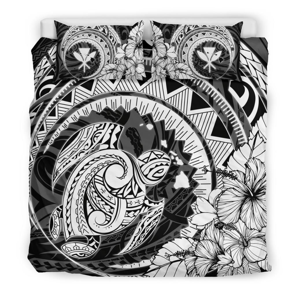 hawaiian map kanaka honu hibiscus white globular polynesian duvet cover bedding set 8779