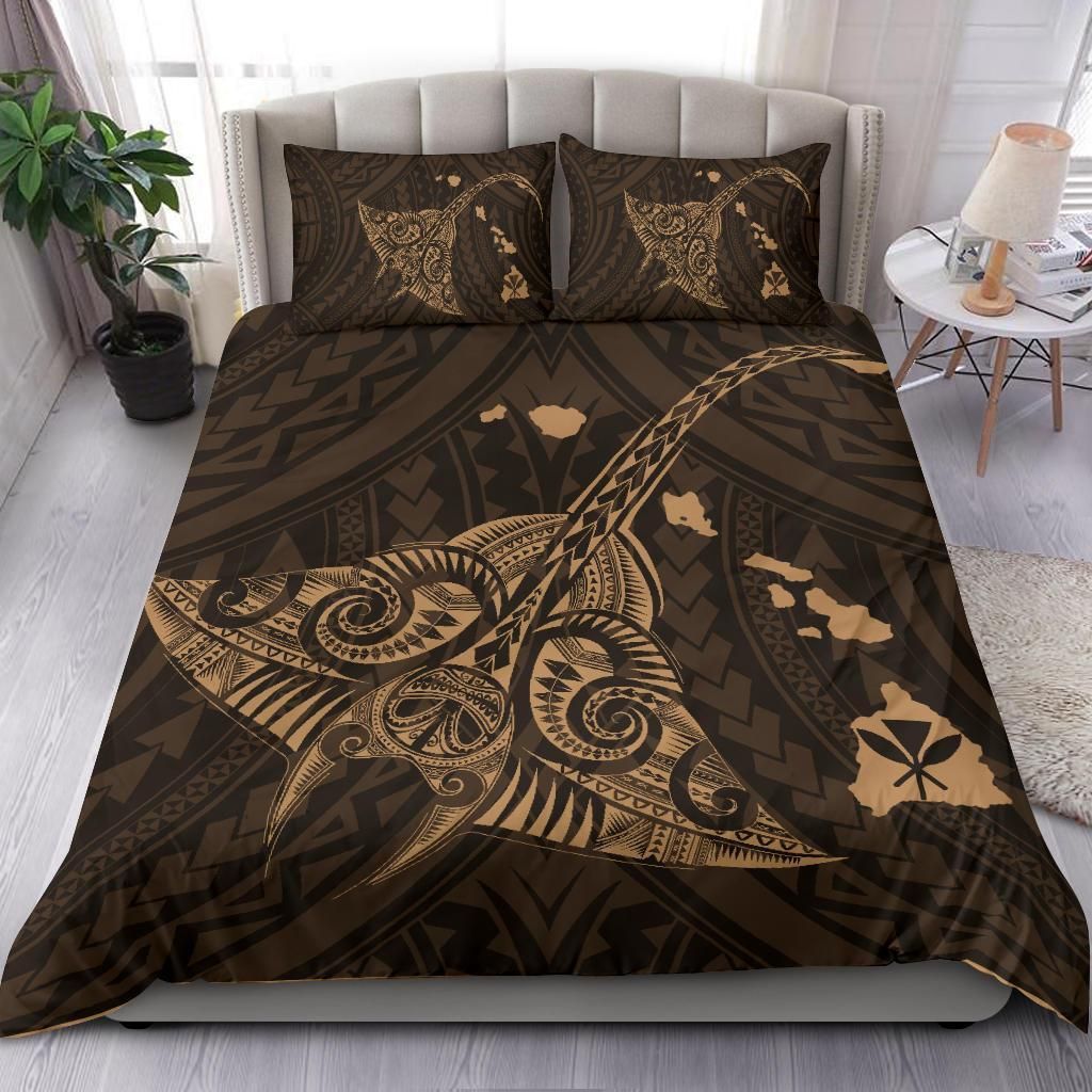 hawaiian map kanaka manta ray polynesian gold duvet cover bedding set 1672