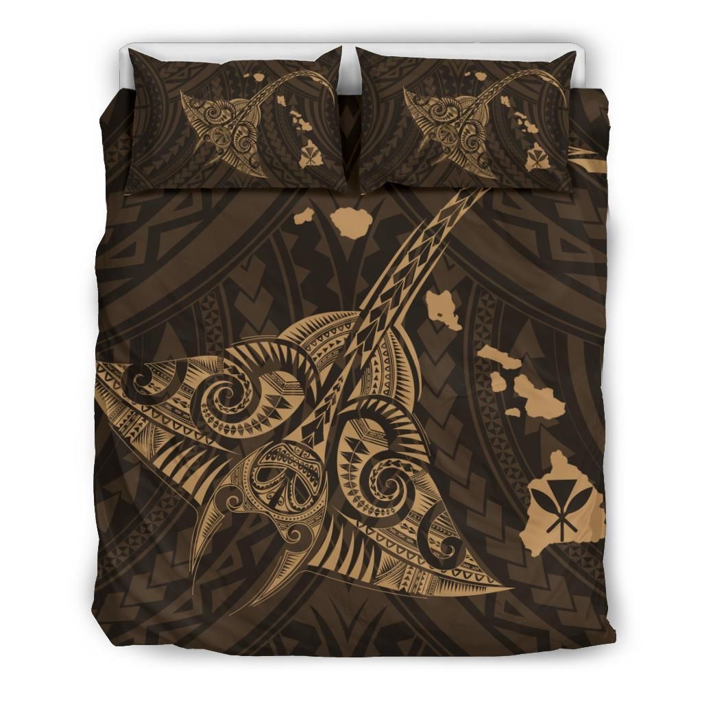 hawaiian map kanaka manta ray polynesian gold duvet cover bedding set 3320