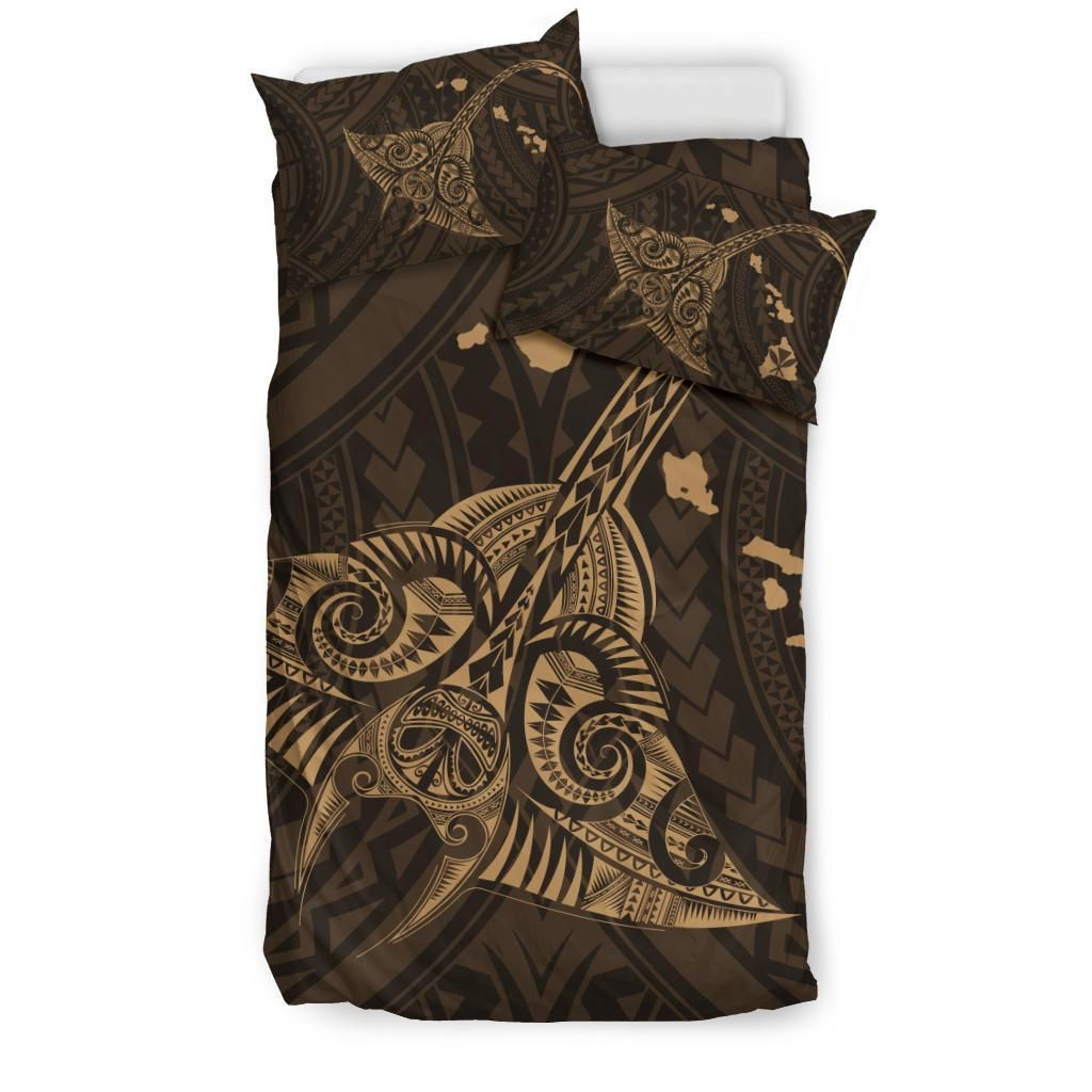 hawaiian map kanaka manta ray polynesian gold duvet cover bedding set 5180