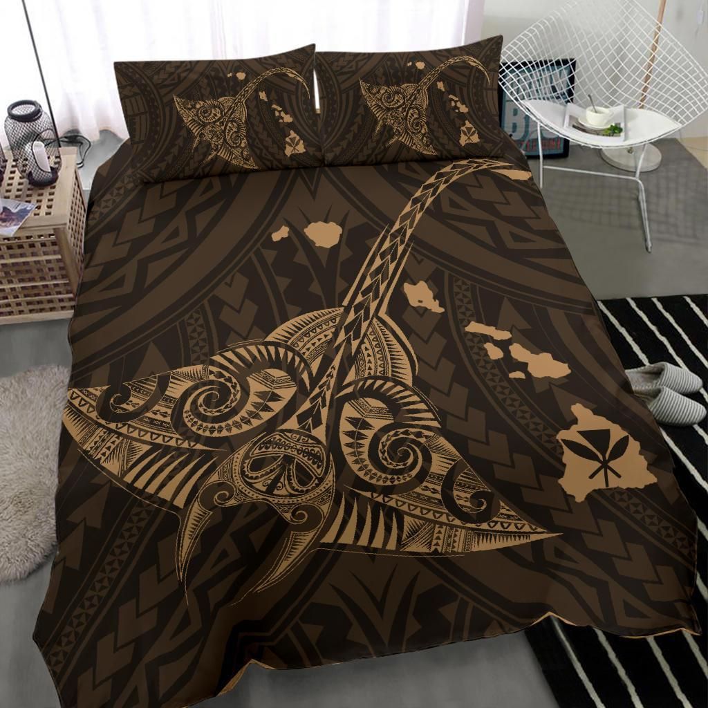 hawaiian map kanaka manta ray polynesian gold duvet cover bedding set 6735