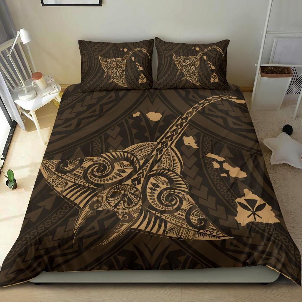 hawaiian map kanaka manta ray polynesian gold duvet cover bedding set 7859