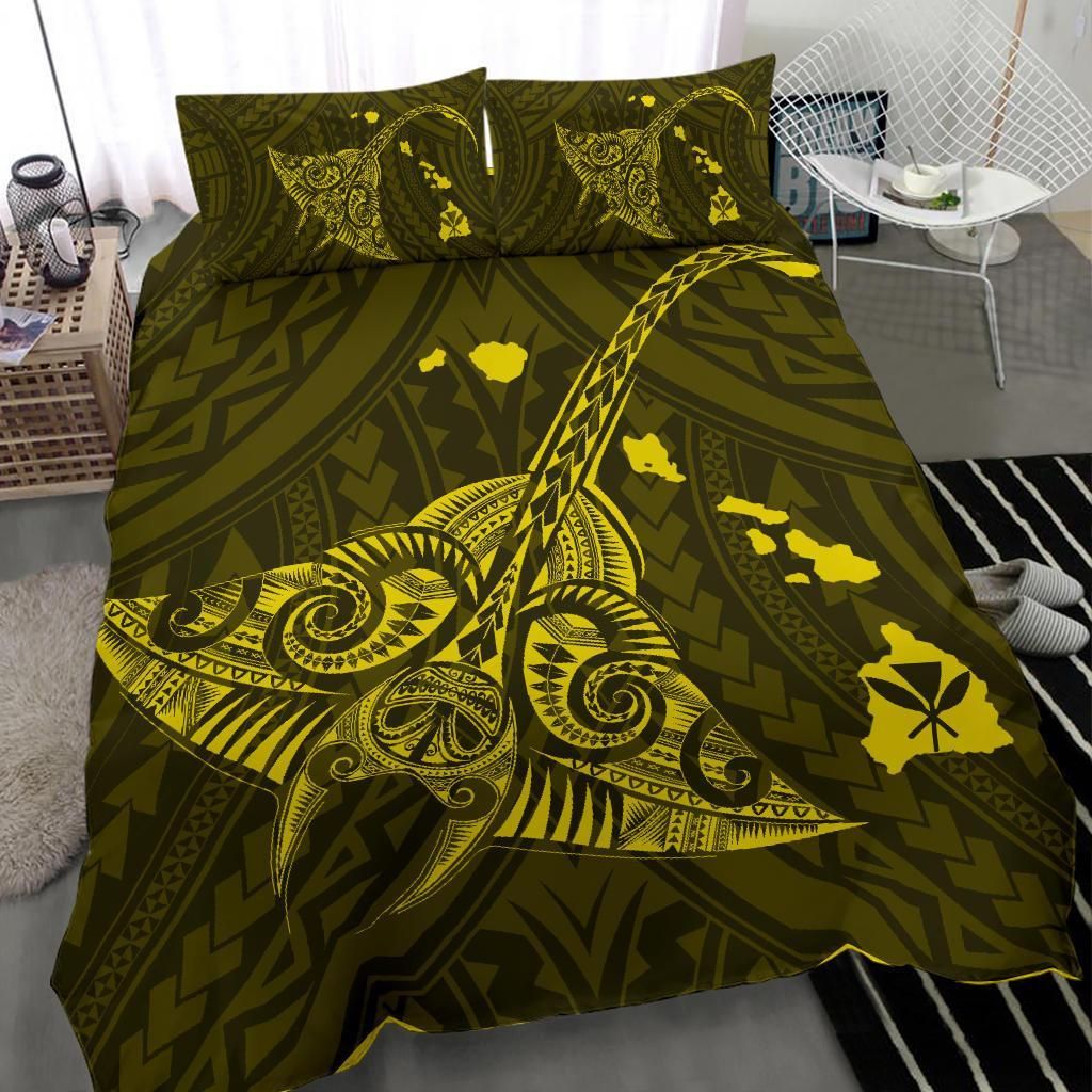 hawaiian map kanaka manta ray polynesian yellow duvet cover bedding set 8737