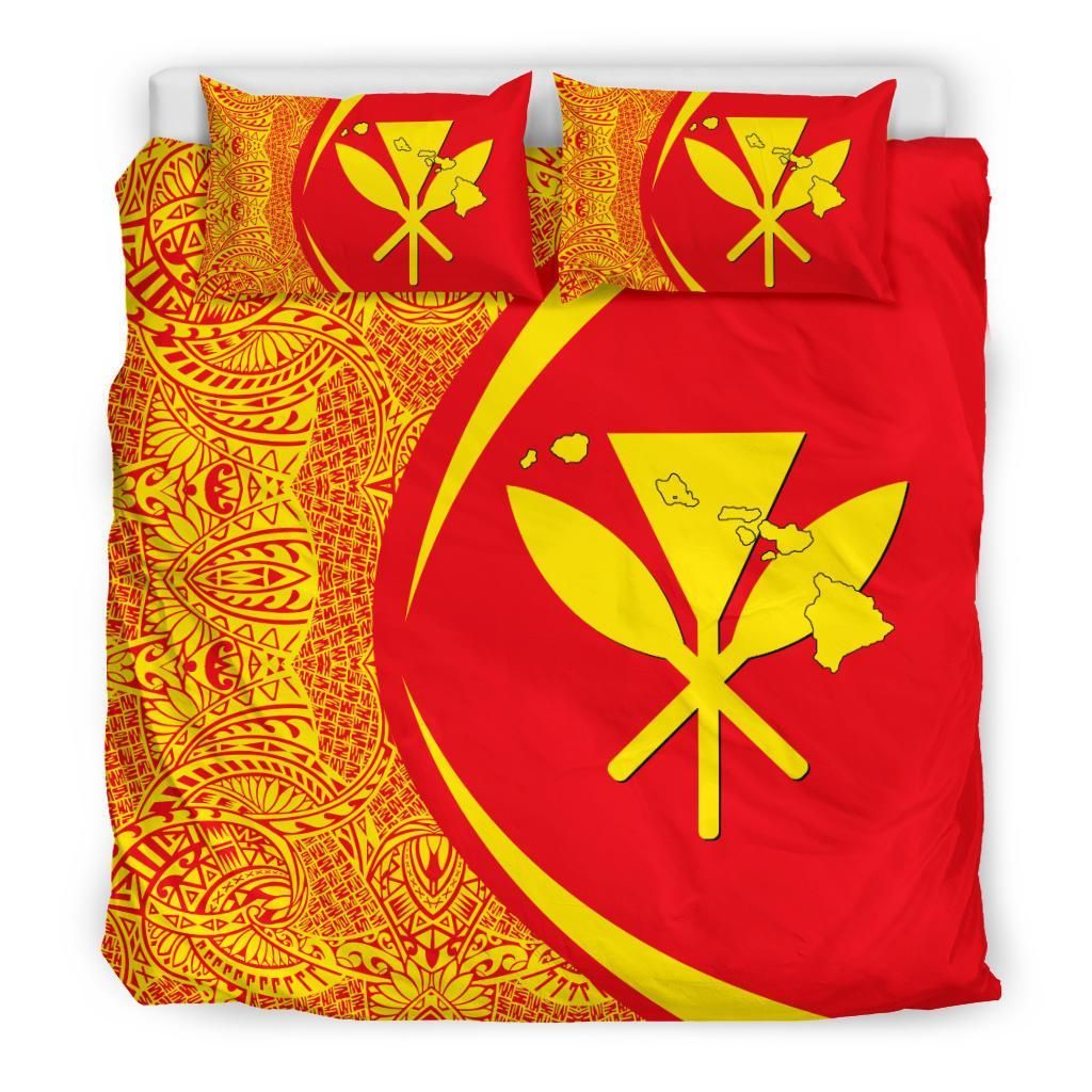 hawaiian map kanaka maoli polynesian circle style red and yellow duvet cover bedding set 5519