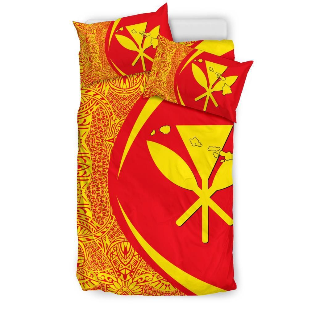 hawaiian map kanaka maoli polynesian circle style red and yellow duvet cover bedding set 6909