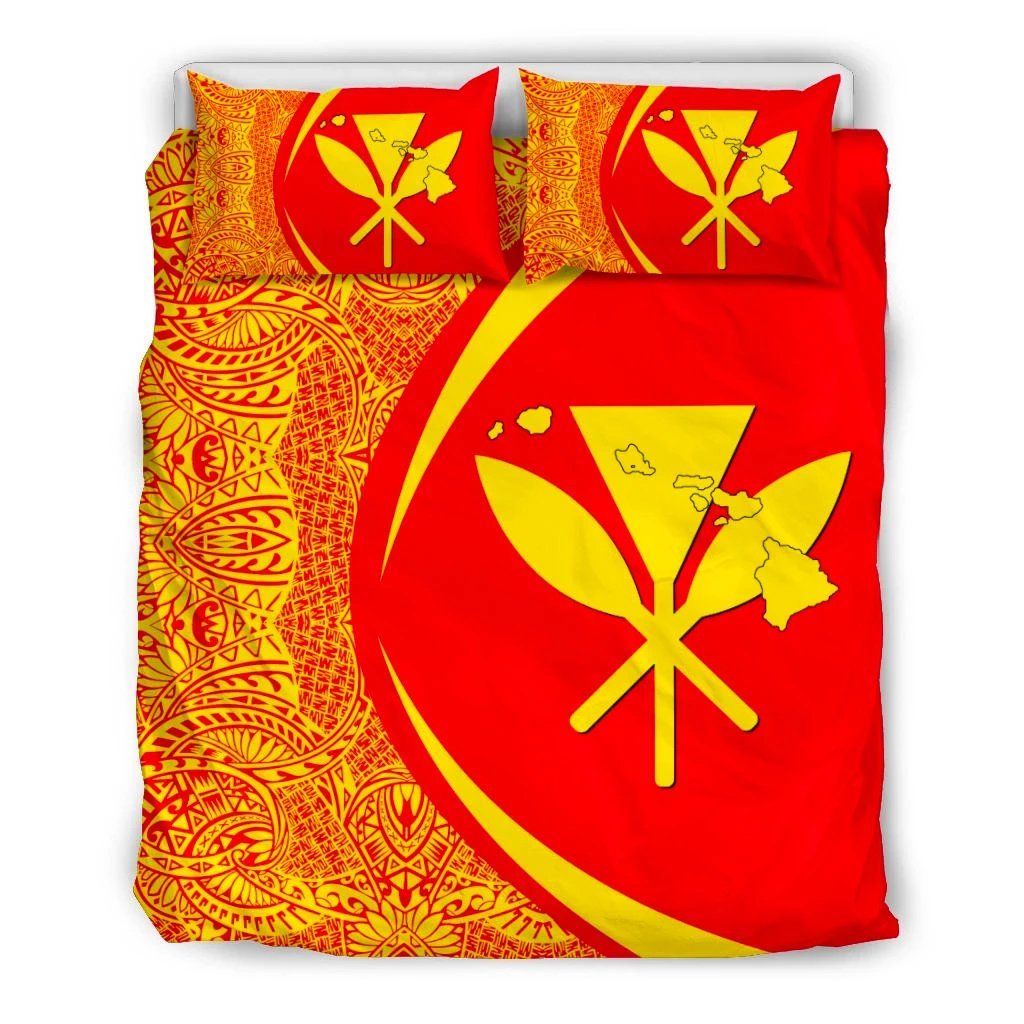 hawaiian map kanaka maoli polynesian circle style red and yellow duvet cover bedding set 8316