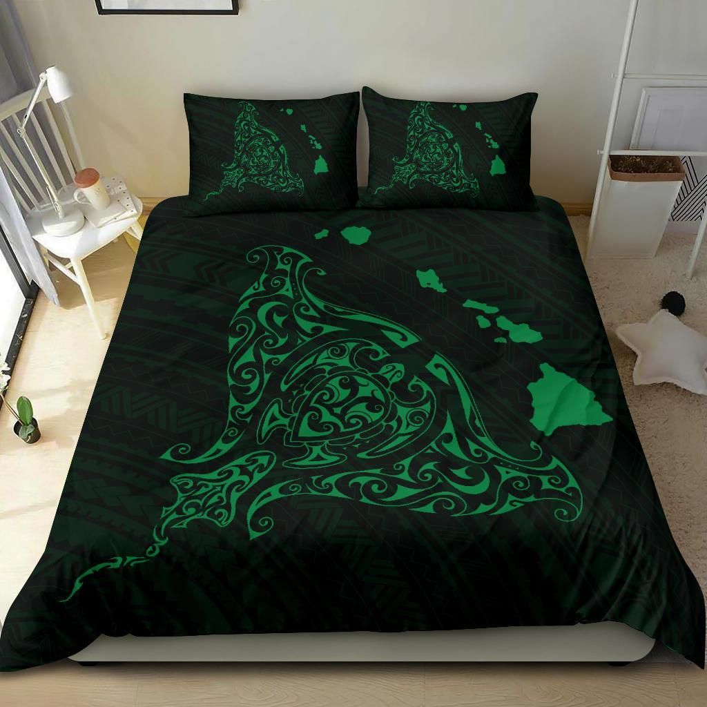 hawaiian map rays turle polynesian green duvet cover bedding set 3736
