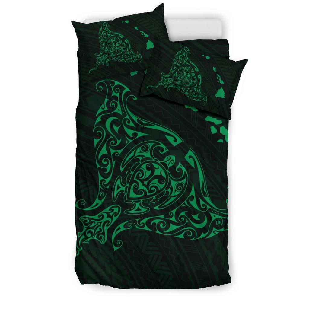 hawaiian map rays turle polynesian green duvet cover bedding set 4461