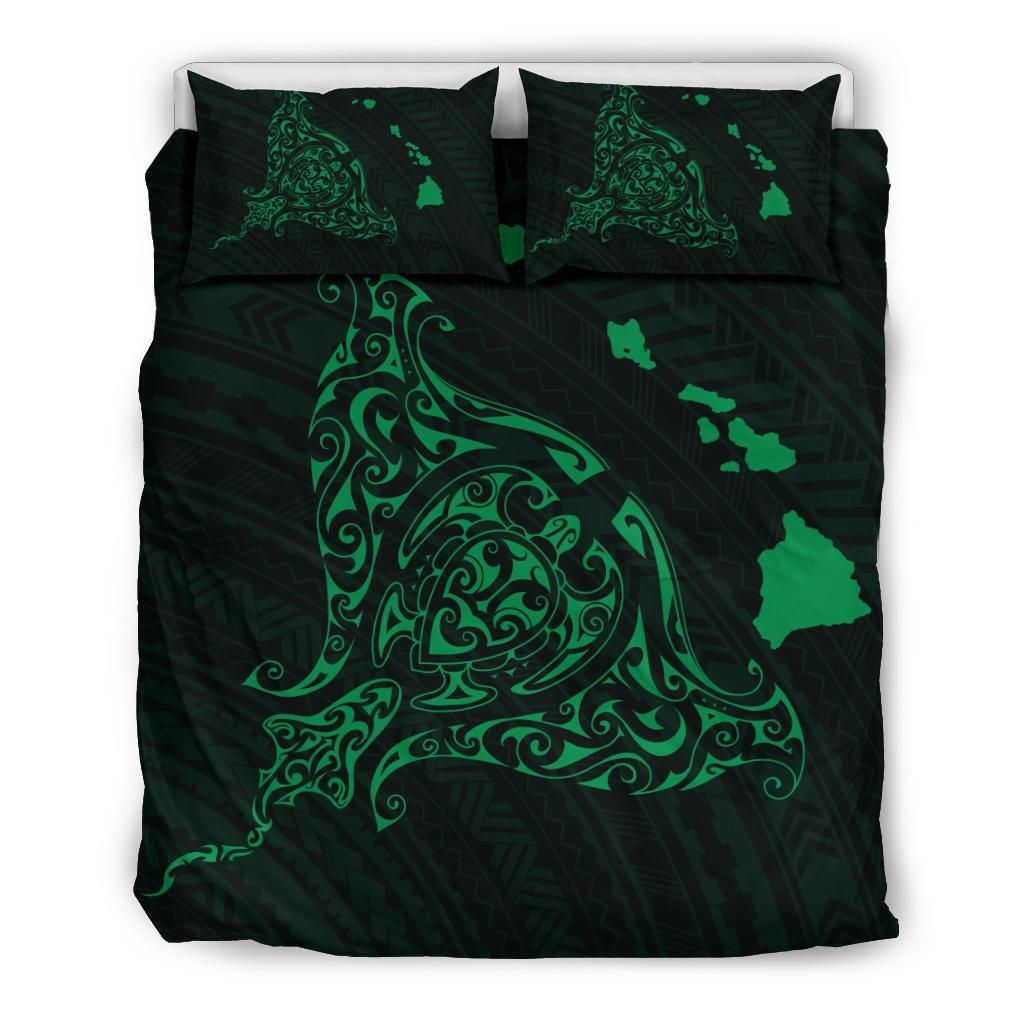 hawaiian map rays turle polynesian green duvet cover bedding set 5395