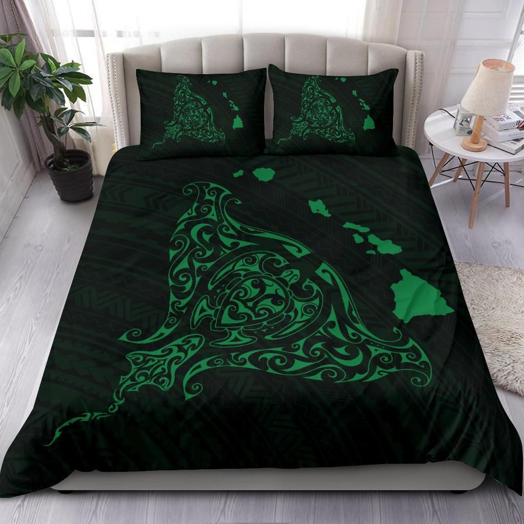 hawaiian map rays turle polynesian green duvet cover bedding set 7391