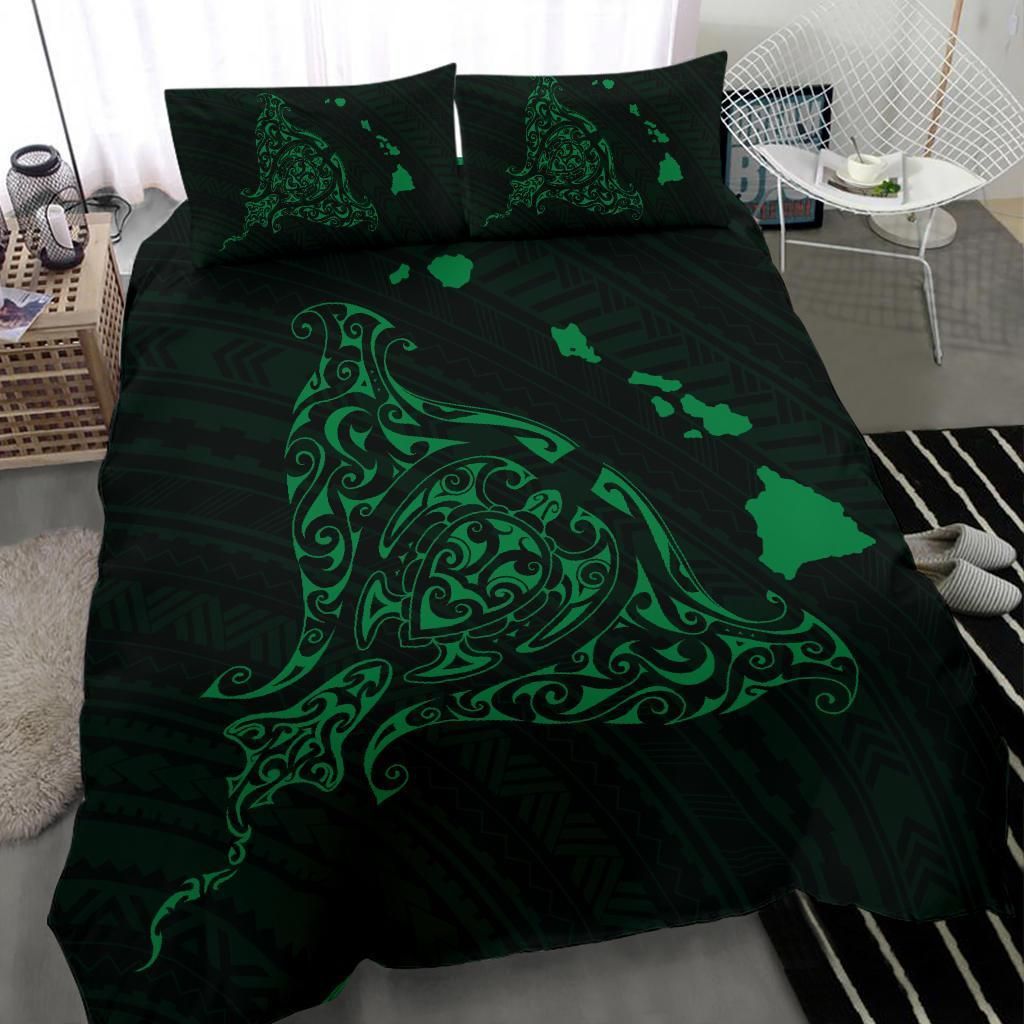 hawaiian map rays turle polynesian green duvet cover bedding set 8031