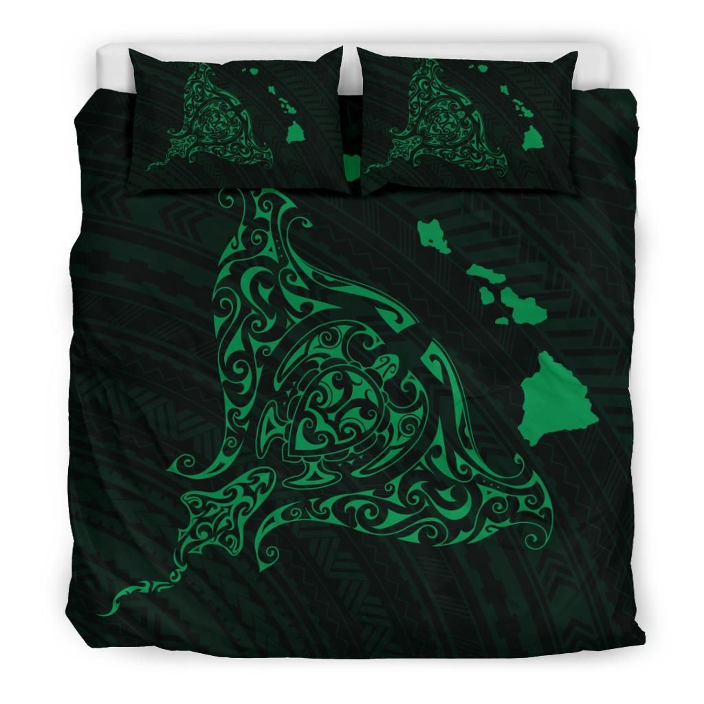 hawaiian map rays turle polynesian green duvet cover bedding set 8168