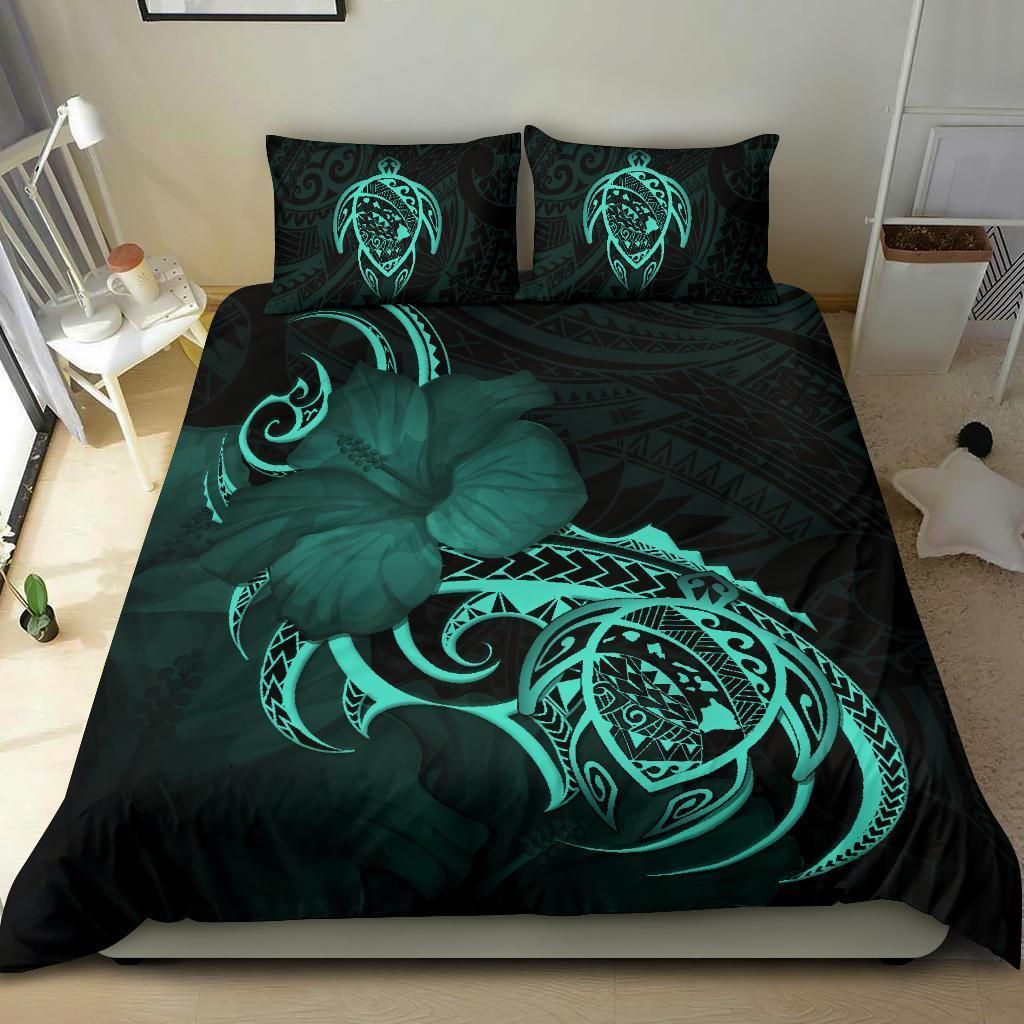 hawaiian map turtle hibiscus divise turquoise duvet cover bedding set 1783