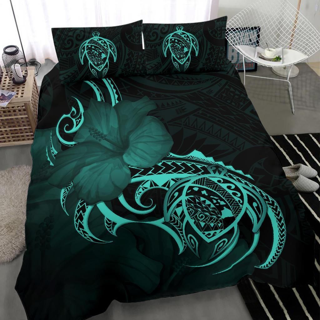 hawaiian map turtle hibiscus divise turquoise duvet cover bedding set 5293