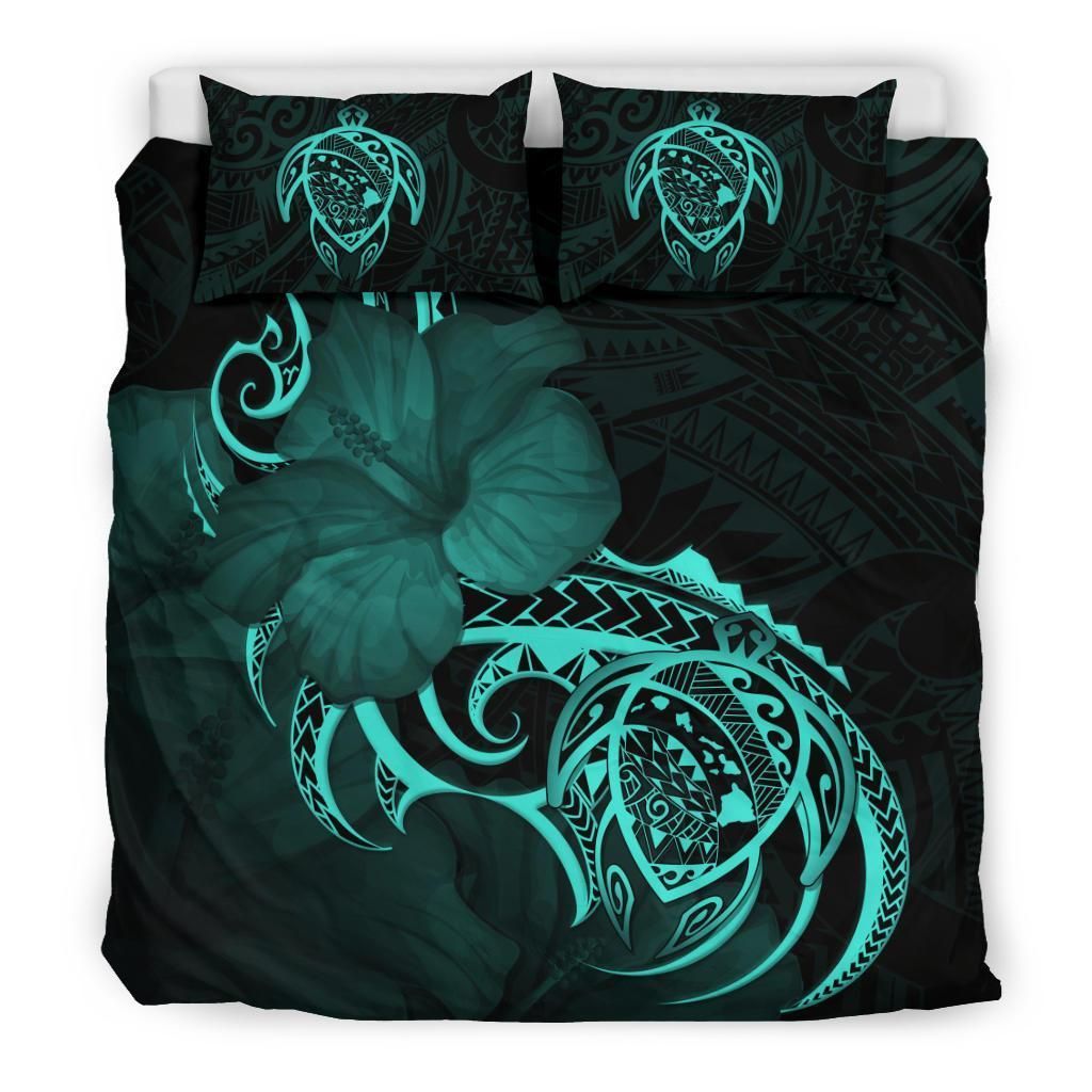 hawaiian map turtle hibiscus divise turquoise duvet cover bedding set 7783